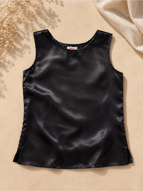 Alia Tops - 80's Vintage Alia Black Satin Shell Top – Made in Canada / Size M